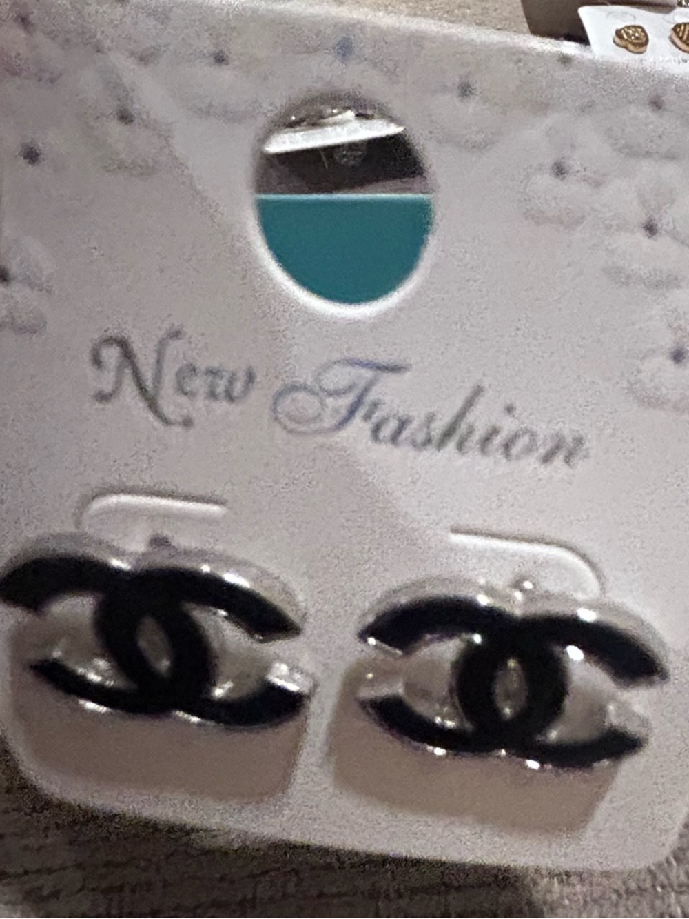 Fashion Jewelry Silver and Black, white and rhinestone CC Stud Earring Set, NEW - Picture 4 of 6